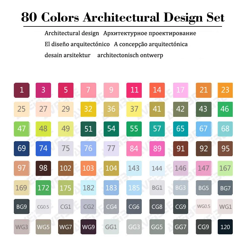 80 Architectural Set 30, 40, 60, 80, 168 цветов, художественные маркеры, кисть, эскиз, маркеры на спиртовой основе, двойная головка, манга, рисование, marcadores, набор для дизайнера - Цвет: 80 Architectural Set