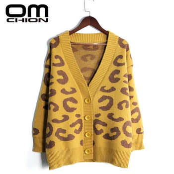 

OMCHION Female Outwear 2019 Autumn Winter Leopard Cardigan Women Casual V Neck Retro Korean Sweater Coat Warm Cardigans LP214