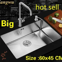 Квартира vogue Стандартный большая кухонная ручная раковина одинарная мойка прочная 304 нержавеющая сталь Горячая 600x450 мм