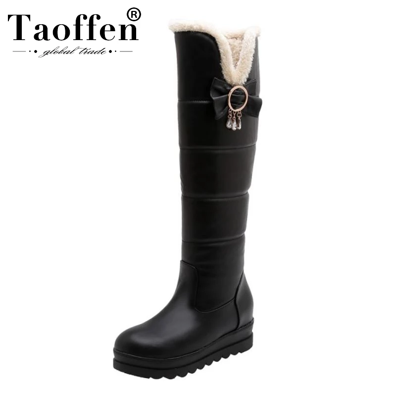 Taoffen Women Hot Sale Snow Boots Platform Warm Knee High Slip On Round Toe Fashion Daily Work Shoe Footwear Size 33-43 | Обувь