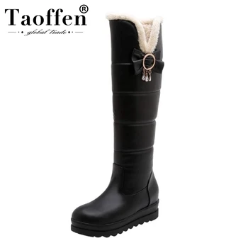 

Taoffen Women Hot Sale Snow Boots Platform Warm Knee High Boots Slip On Round Toe Fashion Daily Work Shoe Footwear Size 33-43