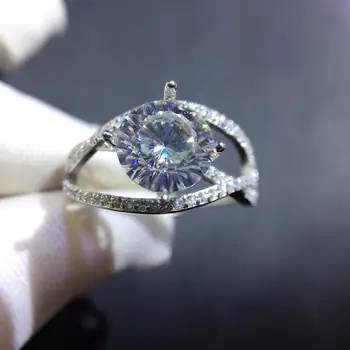 

inbeaut 925 Silver 2 ct Excellet Cut Moissanite Angel Eye Ring Pass Diamond Test D Color Moissanite Wedding Rings Party Jewelry