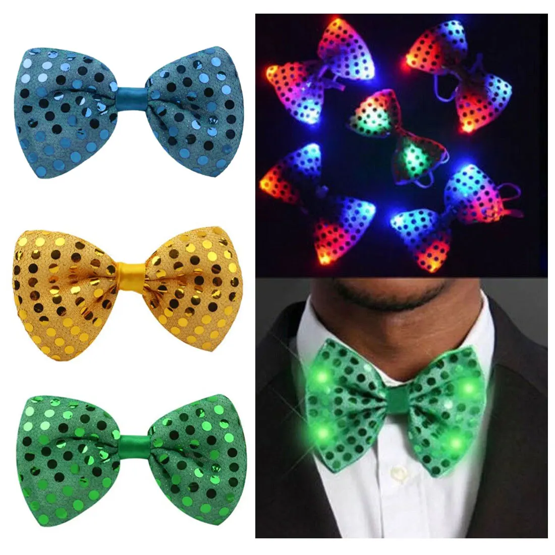 

Creative LED Flashing Light Up Sequin Bow tie Necktie Party Bow Tie Wedding Gift Neck Tie Decoration Random Color