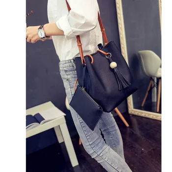 

New Women PU Leather Bucket Shoulder Bag with Small Handbag Messenger Satchel Bag SCI88
