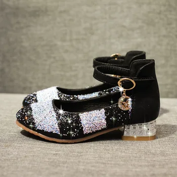 

27-35Children Shoes Girls High Heel Princess Dance Sandals Kids Shoes Glitter Leather Fashion Girls Party Dress Wedding Shoes