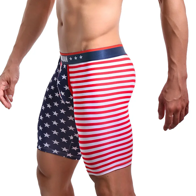 Short-Pants Underwear Mens Flag-Pattern US Sexy Long Cotton Man Home Bulge Sleep High-Quality