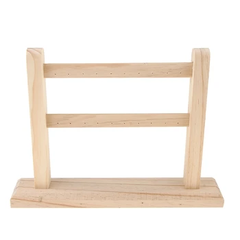 

2-Layer Natural Wooden 20 Holes Earrings Ear Studs Charms Organizer Rack Display Showcase Unfinished Wood