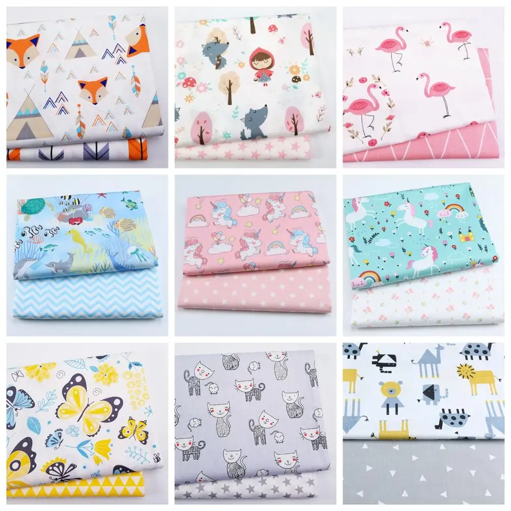 2 шт. детская хлопковая ткань с принтом в виде фламинго Единорога|Ткань| |