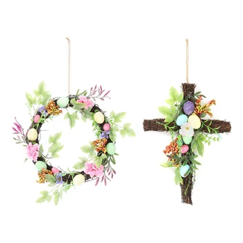 

New Easter home decoration natural rattan wreath easter party wreath crafts egg decoration spring wedding wreath