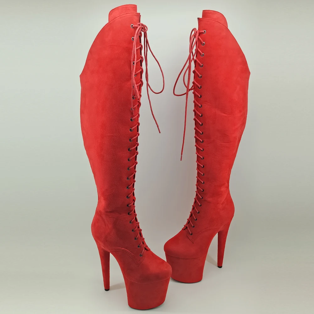 

Leecabe RED 20CM Pole dancing shoes High Heel platform Boots closed Pole Dance hight boot with lace and zipper
