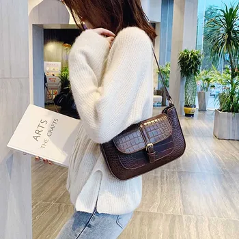 

Retro Alligator Pattern Women Messenger Handbags Casual Solid Shoulder Bags for women 2019 Split Retro Crocodile Bolsas #LG