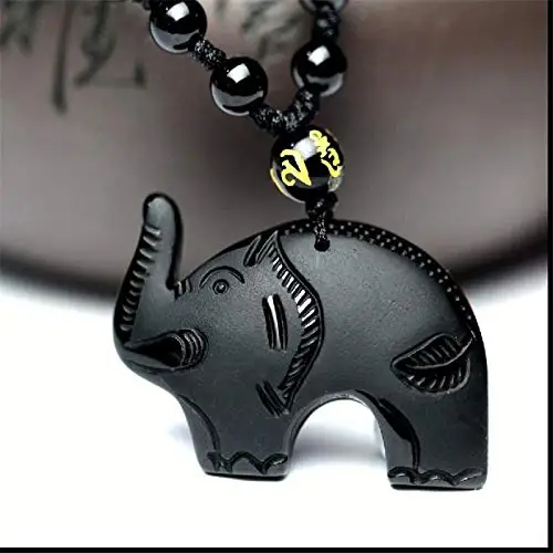 

Natural Black Obsidian Crystal elephant necklace Pendant with adjustable chain great gift