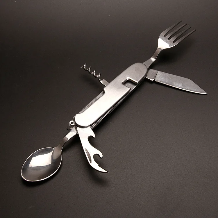 

Stainless Steel Combination Tableware Knife And Fork Multi-functional Swiss Army Knife Multi Purpose Combination Folding Knife F