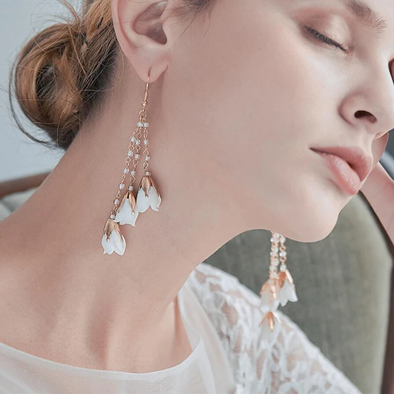 

GXZNNRIY Fashion Flower Drop Earrings for Women Accessories Gold Color Bridal Wedding Earring Bride Trendy Party Jewelry Gifts