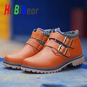 

2020 Autumn Winter Kids Boy Leather Dress Shoes Inside Fur Teenage Party Shoes Buckle Strap Youth Boys Casual Shoes Size 29-40
