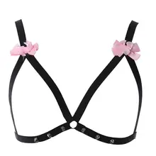 Панковский бюстгальтер с ремнем и розовым бантом, милый топ с эластичным ремешком, сексуальное женское белье, свадебное, Rave, готическое, размера плюс, для тела, для связывания, на подтяжках, для женщин