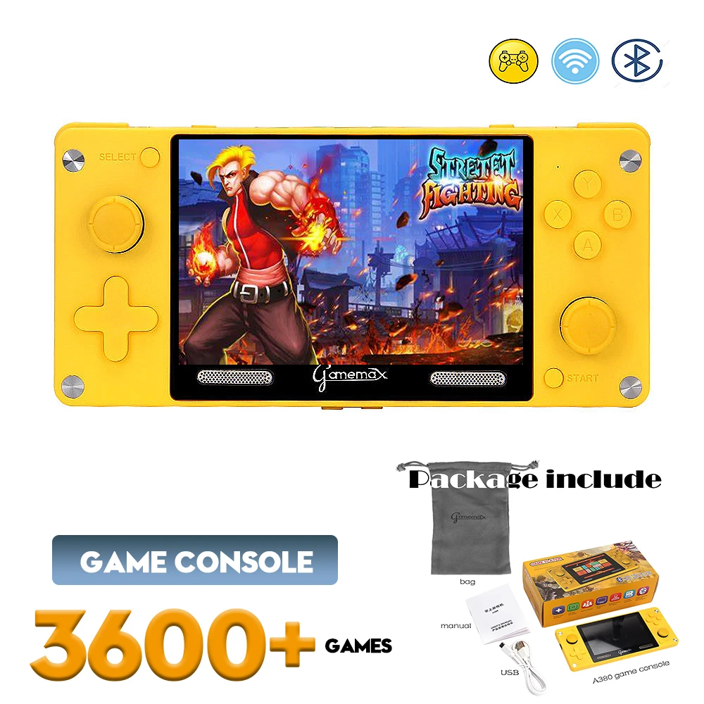2021 A380 Retro Portable Mini Handheld joystick Console 32GB 4.0 Inch HD IPS Screen Kids Video Game Player Built-in 3600+ Games