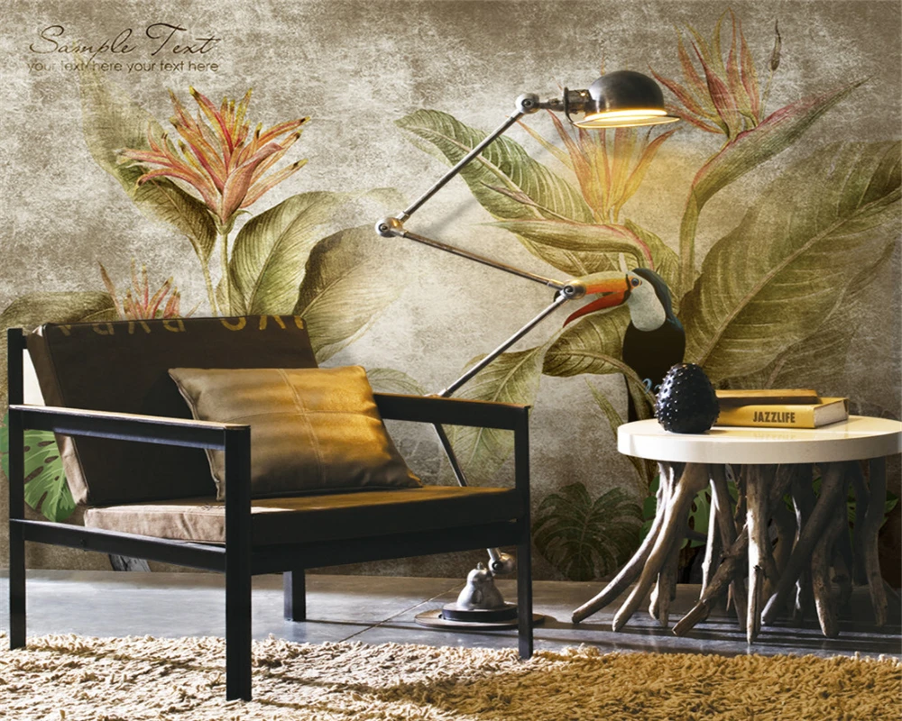 

Drop Shipping Customize Any Wallpaper Murals Retro Tropical Rainforest Sofa TV Background Wall 3d Wallpaper Papier Peint Behang