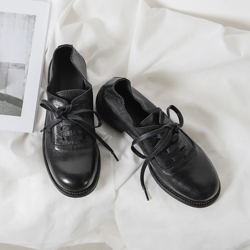 Chaussures femme; Туфли-оксфорды в британском ретро-стиле; женская повседневная обувь; новые весенние лоферы из натуральной кожи; zapatos mujer - Цвет: Черный