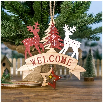 

Welcome 2020 Merry Christmas Decorations Wood Hang Pendant Elk Angel Bell Xmas Christmas Tree Decoration Ornament Navidad