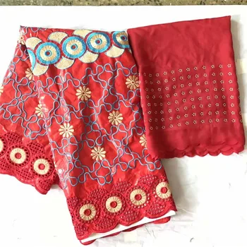 

Gorgeous red with embroidery African bazin lace fabric for dress+cotton lace fabric(2yards) for lady IKCBC8
