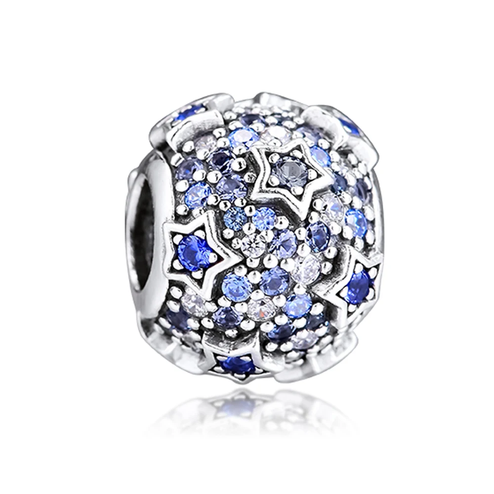 QANDOCCI 925 Sterling Silver Original Bead Elevated Stars Pave Charms Fits Pandora Bracelets Beads for Jewelry Making | Украшения и