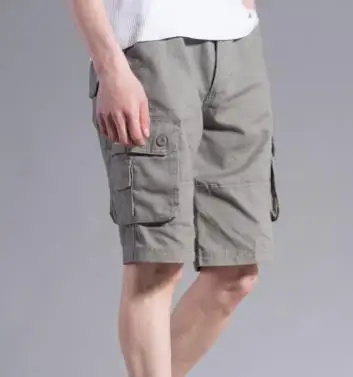 Light Grey Летние мужские шорты до колена, хлопковые повседневные короткие брюки карго для мальчиков, мужские мешковатые прямые брюки с пятью брюками, Мужские штаны размера плюс 46 - Цвет: Light Grey