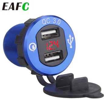 

12V/24V Quick Charger 3.0 QC3.0 Waterproof Dual USB Car Charger Voltmeter 60cm cable 10A FUSE for Car Boat Motorcycle Truck Golf