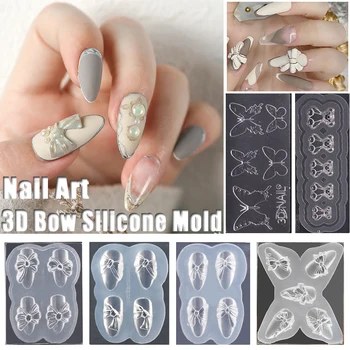 

6pcs3D Bear Butterfly Bow Patterns Silicone Mold Nail Art Decor Acrylic Carve Mould Stamping Plate Nails Template Manicure Tools