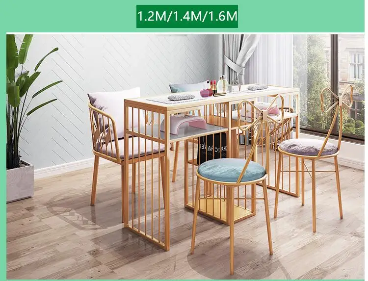 Web celebrity European tuhao gold manicure table and chair set single double diamond iron art double deck manicure table sofa ch