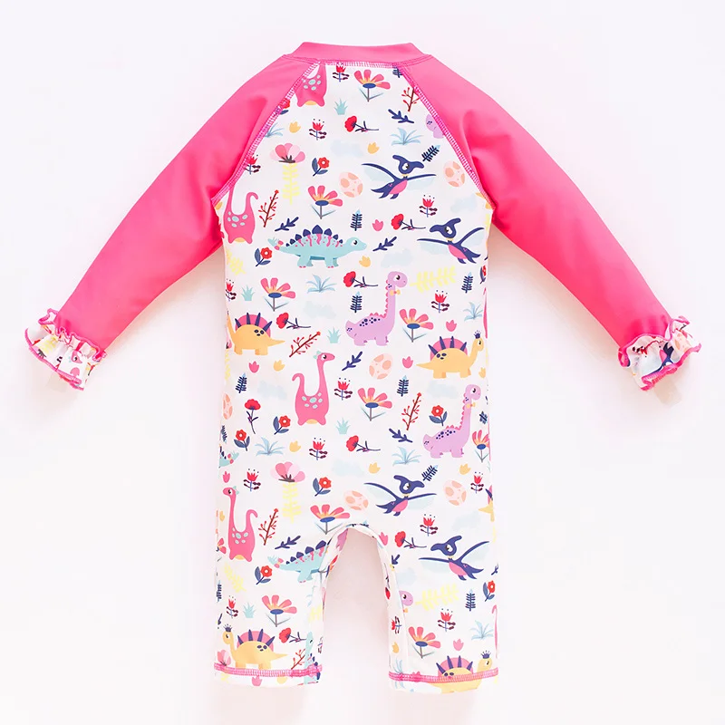 1-6 Years Old Baby Girls Swimsuit Sun Protection Cap Set Long Sleeves One Piece Swimwear for Kids Toddler Cartoon Girls Swimming