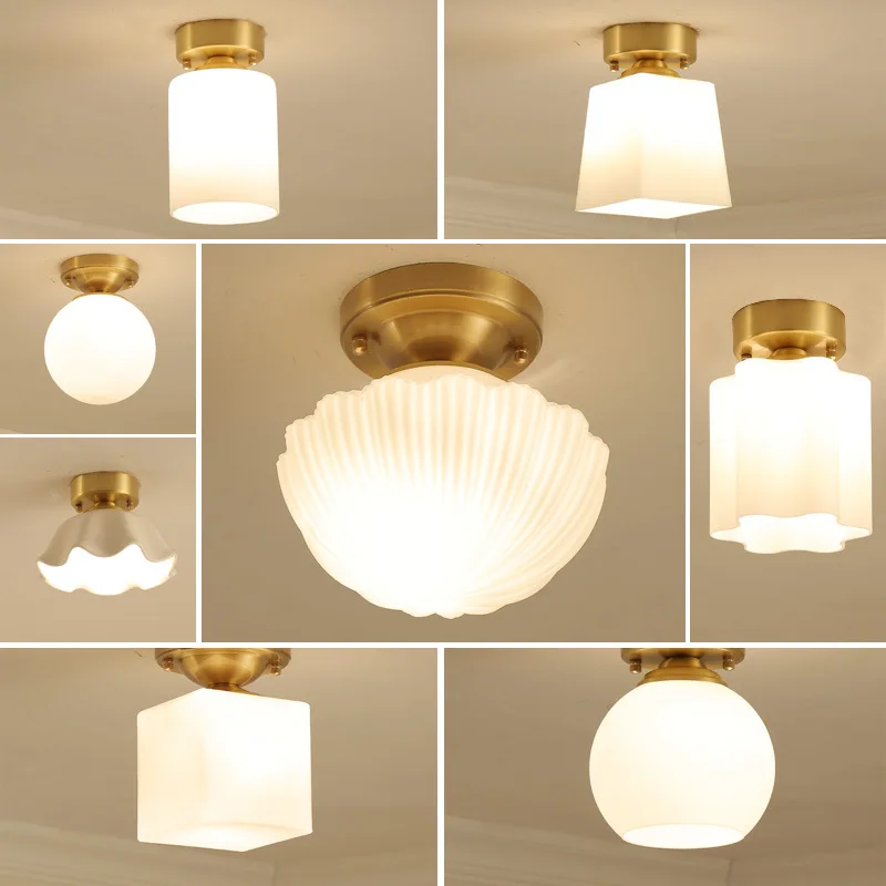 

American-Style Copper Small Ceiling LED Aisle Light Corridor Single-head Entrance Balcony Minimalist Modern Entrance Lamps