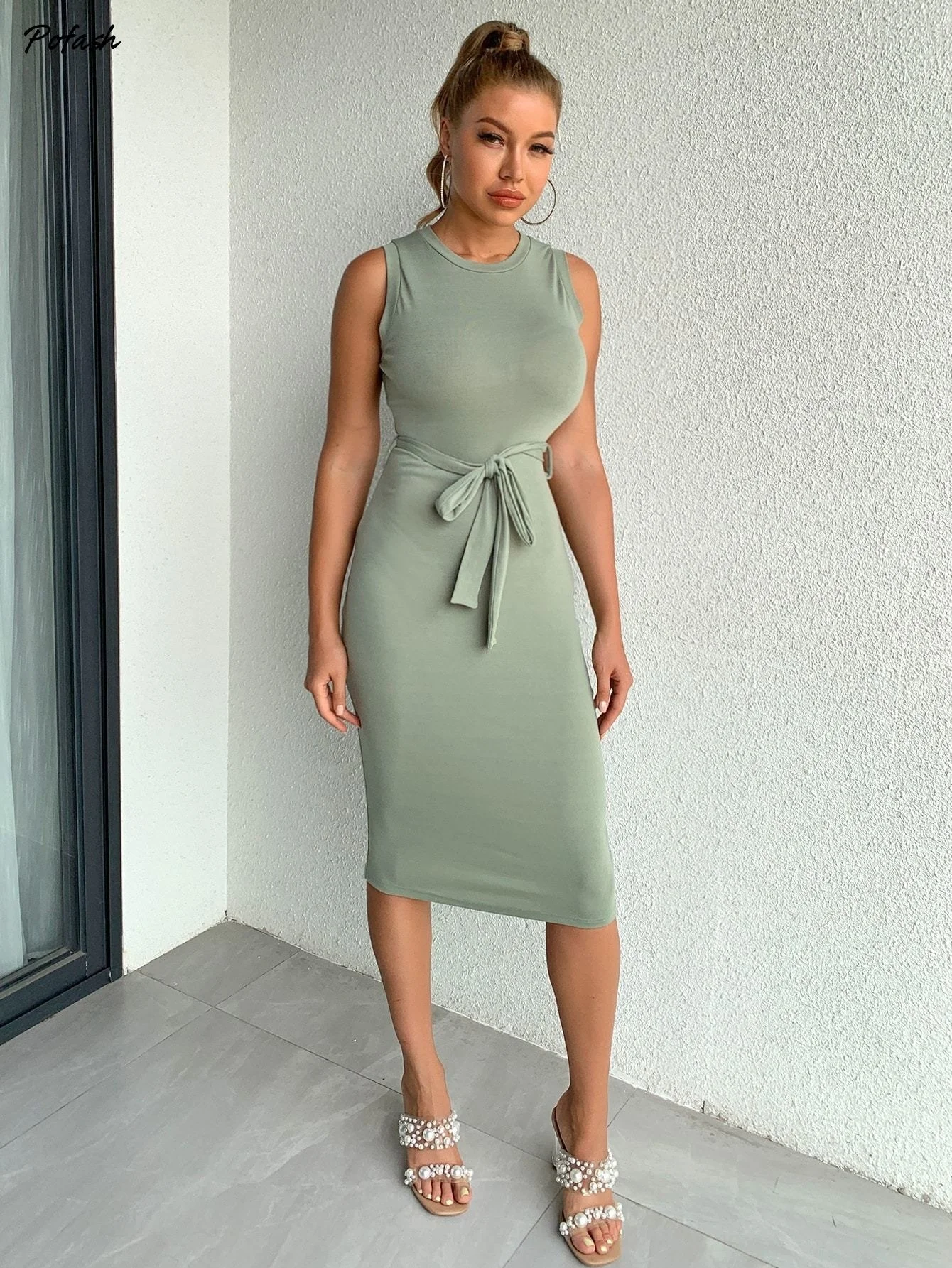 Joyfunear Solid Tie Front Bodycon Dress Joyfunear Solid Tie Front Bodycon Dress