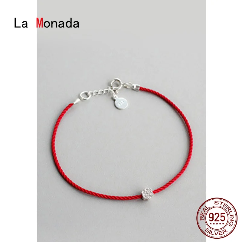 Женский браслет с красной нитью La Monada из стерлингового серебра 925 пробы цветком и