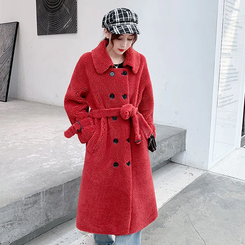 Новая зимняя женская модная шуба из овечьей шерсти длинное стильное пальто Тедди 4 цвета