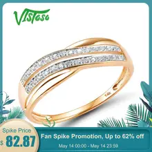 VISTOSO Genuine 14K 585 Rose Gold Chic Rings For Lady Sparkling Diamond Engagement Anniversary Simple Style Eternal Fine Jewelry