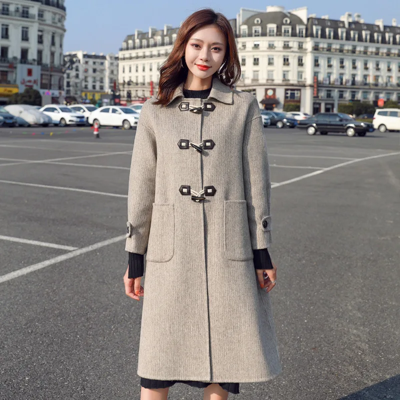 

Toggle Woolen Jacket Women's Mid-length 2019 Autumn And Winter New Style Korean-style Loose Thick College Style Woolen Overcoat