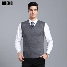 Модные брендовые свитера, мужские пуловеры, приталенные Джемперы, вязаный жилет без рукавов с v-образным вырезом, осенняя повседневная мужская одежда в Корейском стиле