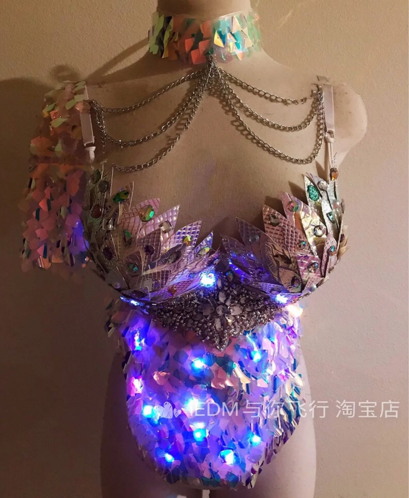 Mermaid Armor Fish scale glowing bra beauty top led rave bra