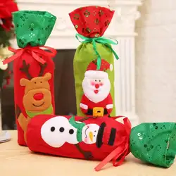 Крышка для бутылки с красным вином сумки украшения дома вечерние Санта снеговик вышивка декор для обеденного стола веселая Рождественская