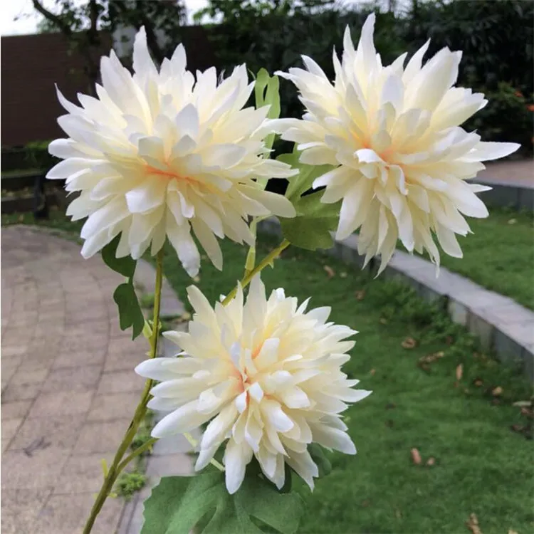 Бежевый 20pcs Fake Single Stem Dahlia(3 heads/piece) 23.62" Length Simulation Epiphyllum for Wedding Home Decorative Artificial Flowers - Цвет: Бежевый