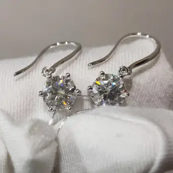 

inbeaut 18K White Gold Round Moissanite Drop Earrings AU750 Excellent Cut 1 ct Total 2 Carat D Color Moissanite Earrings Jewelry