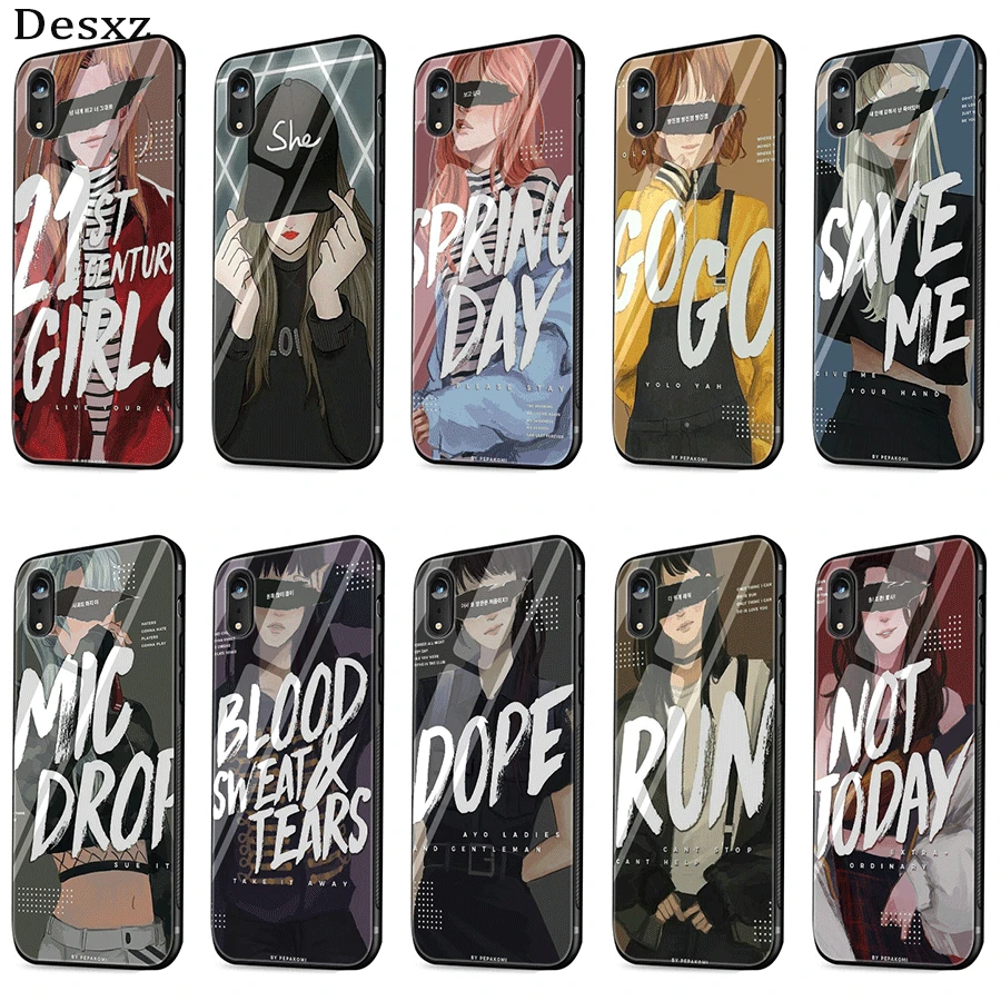 

Glass Mobile Phone Case For iPhone XR X XS Max 5 5s SE 6 6s 7 8 Plus Cover Protection Shell Pepakomi Bts Perfect