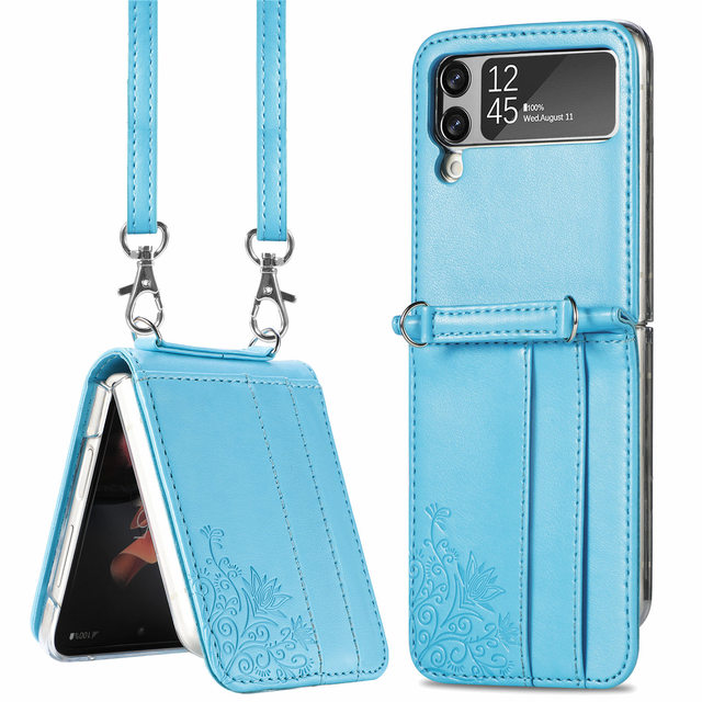 With Lanyard With Card Slot Case  PU Leather Case  For Samsung Galaxy Z Flip 3 Case For F7110 Case