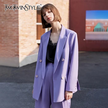 

TWOTWINSYLE Vintage Purple Asymmetrical Women's Blazers Notched Long Sleeve Loose Autumn Winter Suit Female Fashion Clothing New