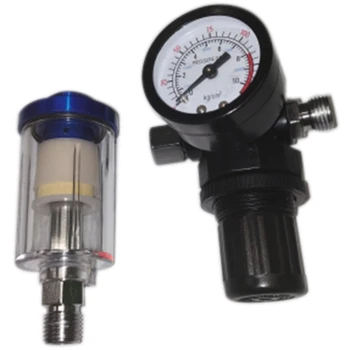 

HVLP Spray Air Regulator Pressure Gauge & 1/4 inch Mini Inline Air Filter Separator Adjust Air Pressure Regulator Gauge