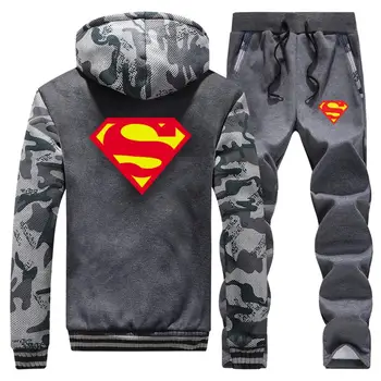 

Fleece Thick Sporting Suit Hot Sale Superman Tracksuit set men Fashion Sportswear Sets Coat+Pants 2Pcs Set sweatshirt man Suit