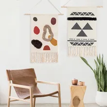 Nordic Hand woven Homestay Tassel Tapestry Hanging Canvas Wall Hanging Handmade Bohemian Retro Art Hanging Cloth