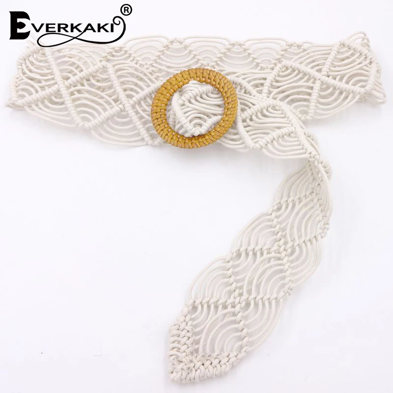 Everkaki Boho Вощеная Веревка вязаный пояс женский пояс цельный деревянный пряжка пояса Харадзюку для женщин платье джинсы Новинка