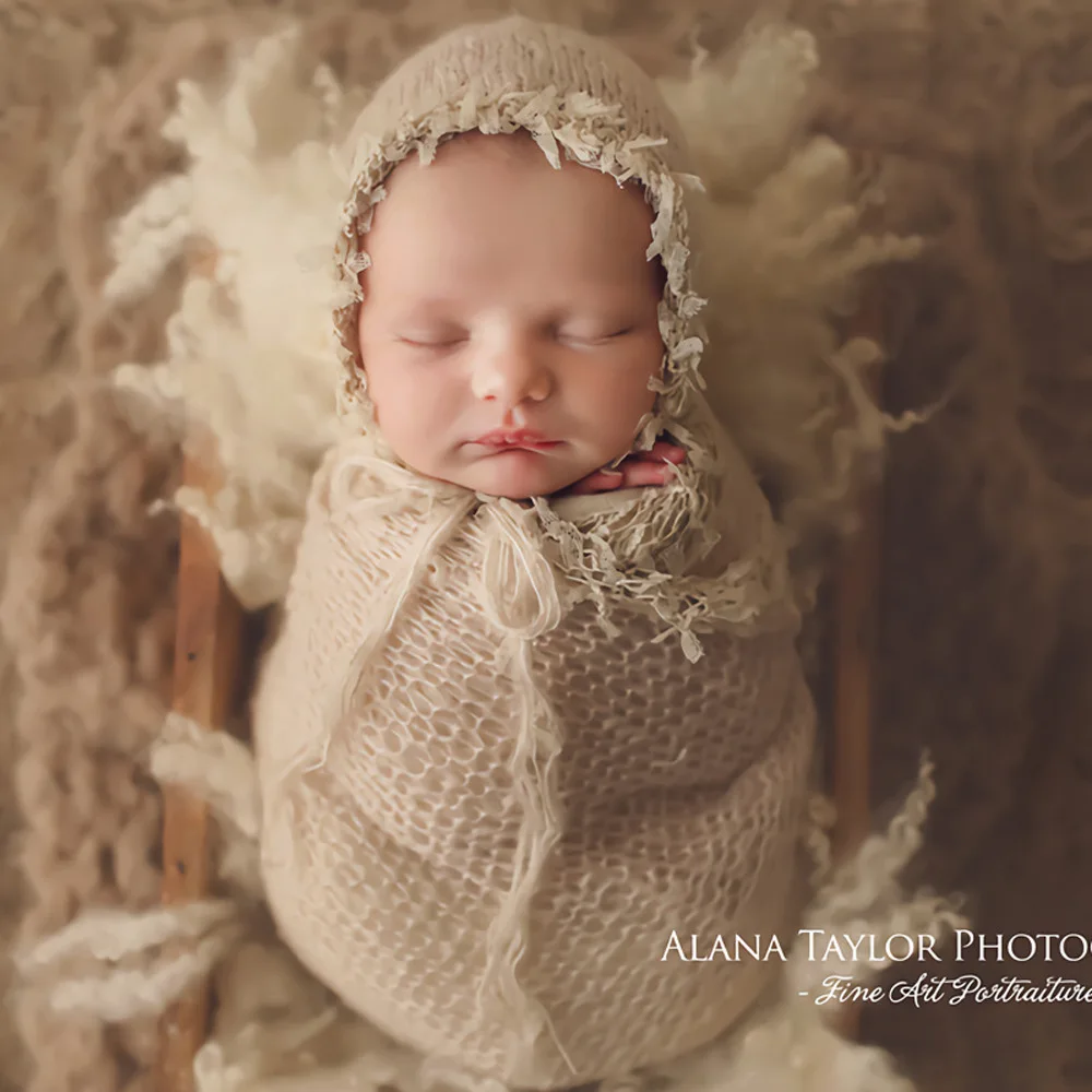 Newborn Wrapping + Hat Set Photography Clothing Newborn Photo Mohair Tassel Lace Wrap Set Promotional Discount Studio Photograph